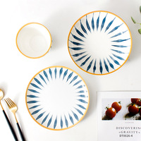 Ensemble de bols en céramique peints à la main de style japonais, motif bleu sous glaçure, vaisselle de table pour la maison, cadeau pour usage domestique