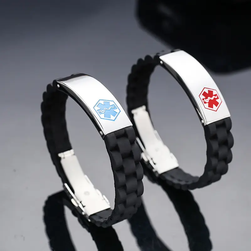2401 fabricants en gros bracelet en acier inoxydable logo médical Europe et les États-Unis mode silicone accessoires pour hommes