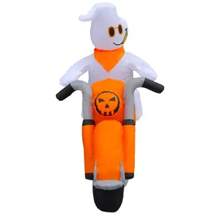 7FT gonfiabile fantasma bianco di Halloween sulla moto con luci a LED decorazioni all'aperto per il partito