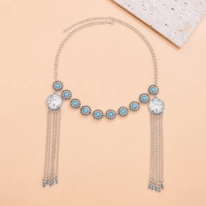 Cadena para la frente estilo étnico con microturquesa de imitación kazaja, borla de plata antigua, accesorio para el cabello, Xinjiang <span class=keywords><strong>Kashgar</strong></span> Travel - Product Image 3