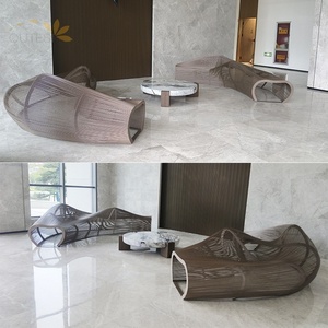 Creative Stainless Steel Seat Shopping Mall <b>Leisure</b> Chair Landscape Hollow Metal Stool Outdoor Park Square Shaped <b>Bench</b> Green - Product Image 2