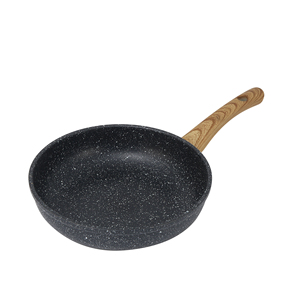 Poêle à frire antiadhésive en aluminium pressé avec revêtement pierre, poignée ergonomique effet bois, chaleur uniforme, sans PFOA, compatible induction et gaz - Product Image 5