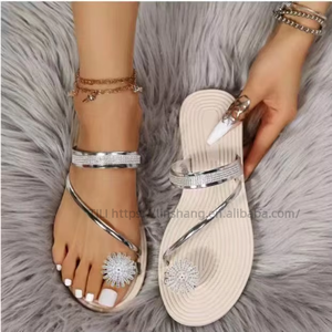 New European American Summer Outdoor Beach Sandals Plus Size <b>Women</b> <b>Women's</b> Flat Slippers Rhinestone <b>Slip</b>-On Foreign Trade - Product Image 6