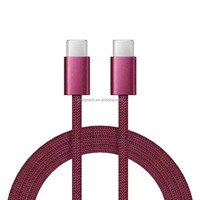 Câble de charge PD rouge cerise 60W USB-C, cordon d'alimentation en nylon tressé, tête en alliage d'aluminium durable pour accessoire de téléphone portable