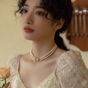 Collar de Perlas de Agua Dulce de Doble Capa Estilo Retro Francés para Mujer, Cadena para Clavícula con Vestido Ligero de Lana, Joyería de Perlas para Mujer - Product Image 4