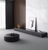Ensemble Meuble TV et Table Basse en Bois Massif Noir, Style Nordique Minimaliste Moderne, Luxe Léger, avec Rangement, Écologique, pour Salon, Centre Commercial et Ferme