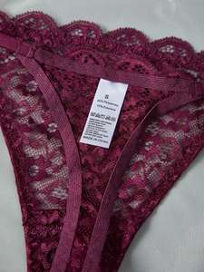 Calcinha Fio Dental Sexy Bordada em Renda com Cintura de Malha Cor Sólida Respirável - Product Image 5