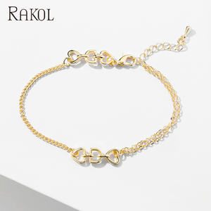 Rakol สร้อยข้อมือโซ่หัวใจชุบทอง14K สำหรับผู้หญิง, เครื่องประดับ BP5014แบบเรียบง่าย - Product Image 3