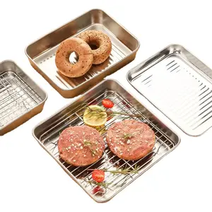 Nansheng Baking Sheet Supplier Oem Big Flat Oven Tray And Rack Set Reusable Stainless Steel Roasting Pan