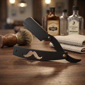 Foldable Straight <b>Razor</b> Handmade Shaving <b>Razor</b> Mustache Cutout Stainless Steel Blade Custom Handle Black Powder Body Face <b>Bikini</b> - Product Image 6