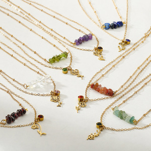 Kalung kristal penyembuhan batu alam, besi tahan karat Multi lapisan, kalung bunga lahir dan batu kelahiran - Product Image 1