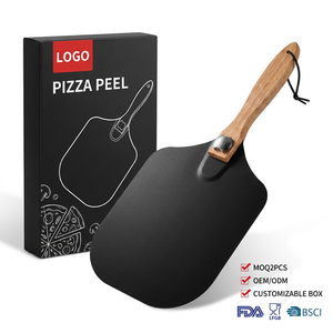 Pala para <span class=keywords><strong>pizza</strong></span> plegable <span class=keywords><strong>de</strong></span> aluminio perforado Manjia <span class=keywords><strong>de</strong></span> 12 pulgadas, negra, con mango <span class=keywords><strong>de</strong></span> madera, espátula para <span class=keywords><strong>pizza</strong></span> - Product Image 1