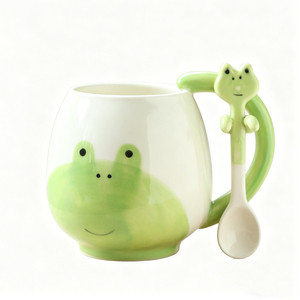 Taza de Cerámica Creativa con Diseño 3D de Rana en Relieve, con Tapa, Personalizada, Linda Taza de Café de Cerámica con Dibujos Animados para <span class=keywords><strong>el</strong></span> Desayuno de los Niños, Venta al Por Mayor - Product Image 2