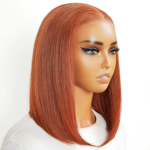 Perruque Bob Lisse Transparente 5*5 avec Fermeture, <span class=keywords><strong>Cheveux</strong></span> Humains Brésiliens <span class=keywords><strong>Auburn</strong></span> Marron, Prête à Porter, Sans Colle, Pré-Plumée, 10-16 Pouces, pour Femmes - Product Image 1