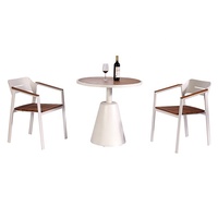 patio, ensemble de salle à manger en bois de teck, 4 pièces, table basse en aluminium pour jardin extérieur et chaises 3 places