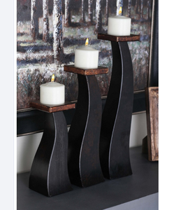 Bougeoirs en bois, lot de 3 - Product Image 1