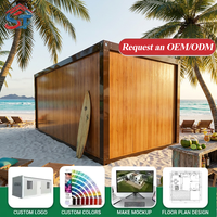 Cabine conteneur préfabriquée de 20 pieds, bord de plage, avec bardage en bois, studio boutique de surf, pod bar modulaire côtier pour terrasse de complexe hôtelier Palm Resort