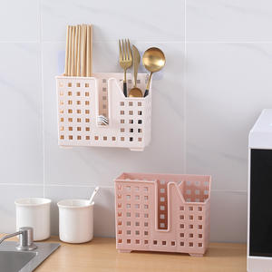 Estante de Almacenamiento de Cocina de Plástico Blanco para Montar en la Pared, con Compartimentos para Utensilios y Vajilla, Forma Rectangular, Diseño sin Perforaciones - Product Image 2