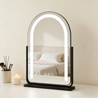 Miroir de maquillage intelligent à cadre métallique arqué avec interrupteur tactile LED pour anniversaire et mariage