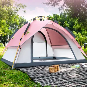 야외 캠핑 텐트 완전 자동 핑크 텐트 휴대용 공원 캠핑 두꺼운 태양 보호 텐트 야외 제품