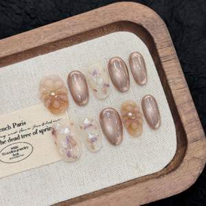 Uñas Postizas Cuadradas Hechas a Mano 100% ABS, Uñas Postizas Cortas con Diseño <span class=keywords><strong>de</strong></span> Flores 3D y Punta Francesa para Mujer - Product Image 4