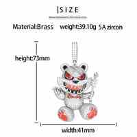 Bijoux Hip Hop Hommes Plaqué Or Laiton Prong Réglage 5A CZ Diamant 3D Émail Assistant Violent Ours Pendentif Avec Baguette