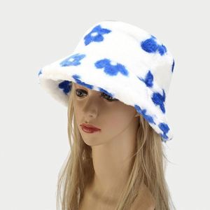 Wholesale Fall Winter Plush Flowers Versatile Warm Flower Print Fisherman Boonie <b>Hats</b> Women Lady Girl Faux Fur Furry Bucket <b>Hat</b> - Product Image 2