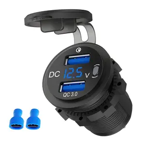 Modified car dual QC3.0 digital display voltmeter with switch rv yacht waterproof motorcycle applicable electronic button
