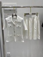Nouvel ensemble 2 pièces pour femme style preppy été 2026 : pull tricoté à col revers de haute qualité et mini-jupe douce