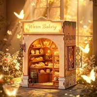 Kit de maison de boulangerie miniature Hamaileon à construire soi-même avec lumières LED, modèle de puzzle 3D en bois, maison de poupée, scène de village printanier, cadeau artisanal