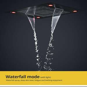 マットブラック6機能LEDシャワー蛇口セット大雨/ミスト/滝引込め天井サーモスタット浴室アパートホテル - Product Image 4