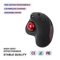 Souris Trackball sans fil 2,4 GHz ergonomique pour droitier, rechargeable, 14 boutons programmables, capteur d'empreintes digitales, 5 DPI, récepteur USB pour PC