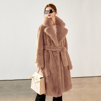 Manteau long style western grande taille pour femme, anti-plis, à larges revers, avec ceinture, couleur unie, pour l'hiver