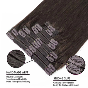 Extensioni per <span class=keywords><strong>capelli</strong></span> con clip, liscie, in vero capello umano, castano scuro, 8 pezzi, con doppia trama - Product Image 4