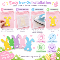 En gros Patch brodé lapin mignon et moelleux, thème Pâques, animal printanier pastel, pour enfants, thermocollant et à coudre