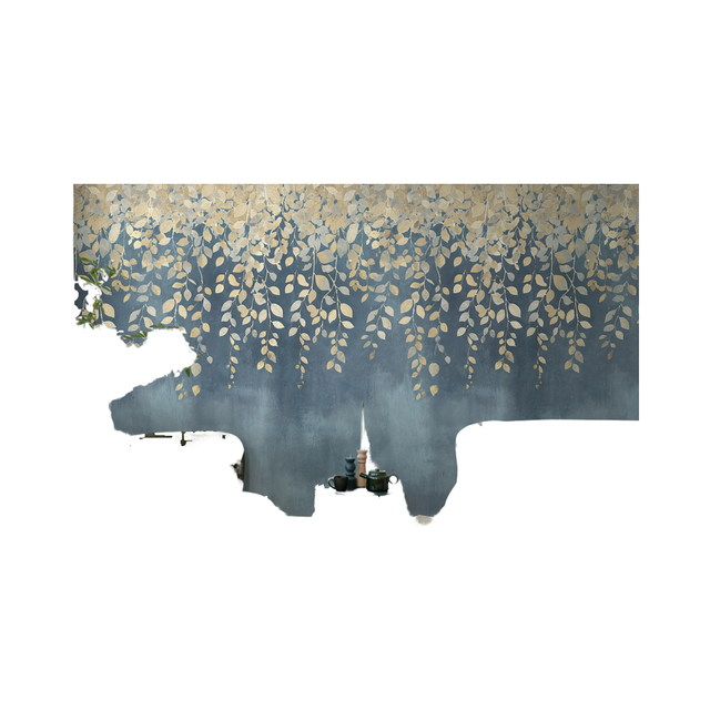 Made Germany Modern Photo Wallpaper Murals Floral Blue Gold Non-Woven Vinyl Sound-Absorbing Removable Hospital Mall Bedroom
