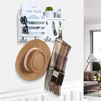 Porte-courrier mural de décoration en gros d'usine porte-courrier porte-clés en bois avec 4 crochets doubles et 3 crochets simples