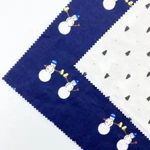 Wholesale snowman print baby clothing material 140 gsm blue serge flannelette 100% cotton flannel fabric