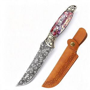 Cuchillo de Carne de Acero Inoxidable con Mango con Patrón Damasco, Cuchillo Recto Pequeño para Camping, Barbacoa, Divisor de Carne, Portátil, para Exteriores, DIY, OEM - Product Image 5