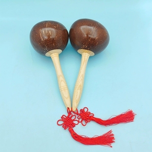 Wholesale Natural Coconut Shell Maracas Wooden Handle Sand Shaker With Chinese Knot For Kids performance - Product Image 3
