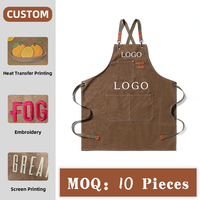 Apron Kanvas Katun Poliester Tugas Berat, Cetak Logo Bordir Kustom, Saku Besar yang Dapat Disesuaikan, Apron Kerja Berkebun Rumah Tangga