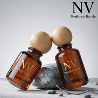 Flacon de parfum en verre ambré écologique de 30 ml, 50 ml, 100 ml avec couvercle sphérique en bois, flacon de parfum vide rechargeable avec boîte