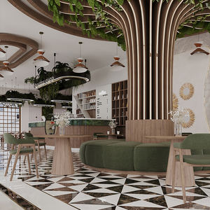 Ensemble de meubles de restaurant, café, bar, chaises et table en bois massif moderne, pour restauration rapide, bar carré, café - Product Image 1