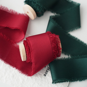 Nine-Colored Ribbon Chiffon Ribbon 4Cm Frayed Edge For Wedding Decoration Elegant Style Christmas Green Wine Red - Product Image 1