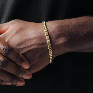 <span class=keywords><strong>Bracelet</strong></span> chaîne cubaine style hip-hop en acier inoxydable plaqué or 18 carats, bijou à maillons ronds polis - Product Image 2