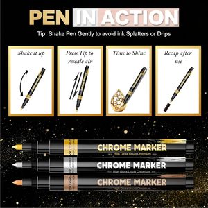 Metallic Chrome Paint <b>Pen</b> Premium Chrome Finish Permanent Mirror Chrome Marker <b>Pens</b> With Anti Fade Ink - Product Image 2
