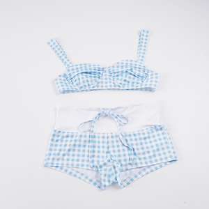 Ensemble bikini à carreaux Y2K pour femmes, style vacances d'été, maillot de bain à nouer avec short, maillot de bain deux pièces frais, vente en gros - Product Image 6