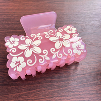 YJL NOUVEAU Pince à Cheveux Carrée en Acrylique Imprimée Fleur d'Hibiscus Style Hawaïen pour Femmes, Accessoire de Mode pour Filles