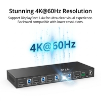 PINWEI Commutateur KVM DP 4 ports 4K60, 4 vers 1 moniteurs, Commutateur KVM DP1.4a USB 3.0 5 Gbps 4 vers 1 moniteur, Plug & Play