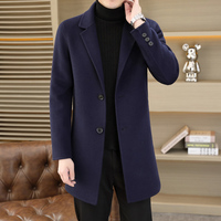 Manteau long en laine et mélanges de laine réversible tendance coréenne pour homme, veste d'hiver en polaire